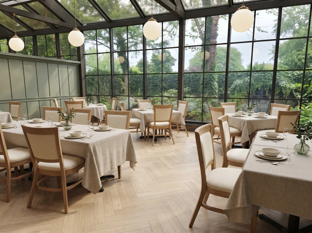 Nano Banana Pro AI-edited Conservatory restaurant